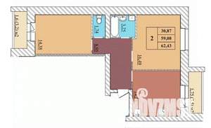 2-к квартира, строящийся дом, 62м2, 1/5 этаж
