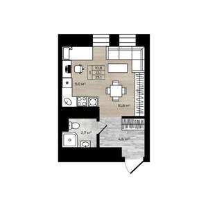Студия квартира, вторичка, 23м2, 2/12 этаж