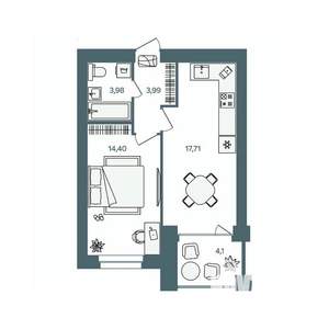 1-к квартира, строящийся дом, 42м2, 3/16 этаж