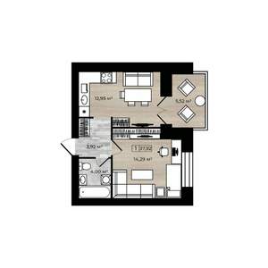 1-к квартира, строящийся дом, 38м2, 3/9 этаж