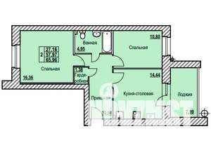 2-к квартира, строящийся дом, 66м2, 5/9 этаж