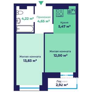 1-к квартира, строящийся дом, 42м2, 2/17 этаж