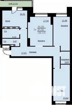 3-к квартира, вторичка, 89м2, 8/14 этаж