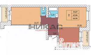 2-к квартира, вторичка, 65м2, 2/5 этаж