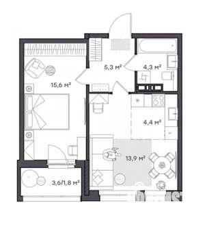 1-к квартира, вторичка, 45м2, 7/9 этаж