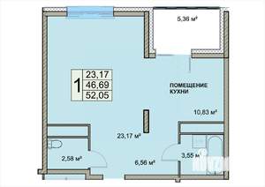 1-к квартира, строящийся дом, 52м2, 8/18 этаж