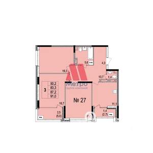 3-к квартира, строящийся дом, 87м2, 11/18 этаж