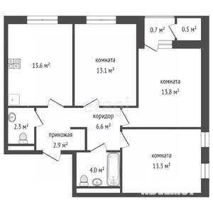 3-к квартира, вторичка, 70м2, 3/17 этаж