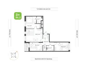 3-к квартира, вторичка, 86м2, 4/18 этаж