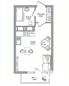 1-к квартира, вторичка, 27м2, 15/17 этаж
