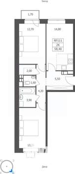 2-к квартира, вторичка, 58м2, 10/11 этаж