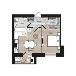 1-к квартира, строящийся дом, 44м2, 2/9 этаж