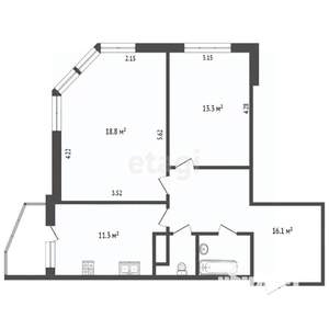 2-к квартира, вторичка, 64м2, 16/17 этаж