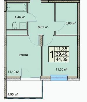 1-к квартира, сданный дом, 44м2, 11/18 этаж