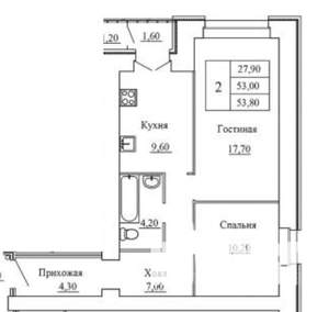 2-к квартира, вторичка, 54м2, 15/15 этаж