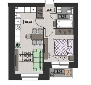 1-к квартира, вторичка, 37м2, 1/8 этаж