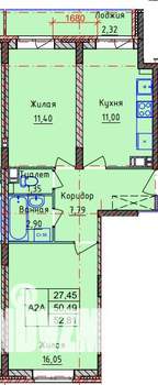 2-к квартира, вторичка, 53м2, 6/9 этаж