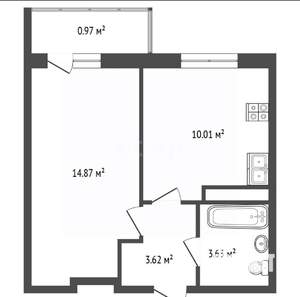 1-к квартира, вторичка, 33м2, 9/19 этаж