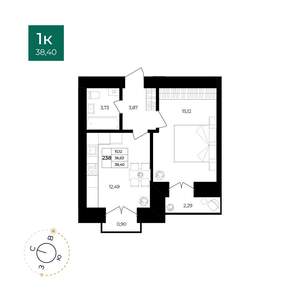 1-к квартира, вторичка, 38м2, 10/12 этаж