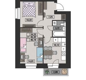 2-к квартира, вторичка, 46м2, 2/8 этаж