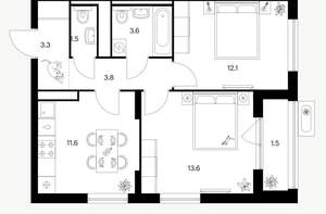 2-к квартира, вторичка, 51м2, 9/17 этаж