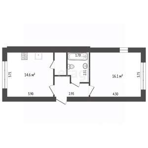 1-к квартира, вторичка, 44м2, 1/3 этаж