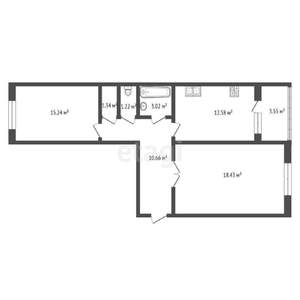 2-к квартира, вторичка, 64м2, 7/12 этаж