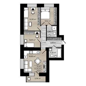 3-к квартира, вторичка, 69м2, 2/9 этаж