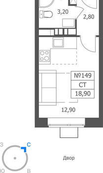 Студия квартира, вторичка, 19м2, 5/11 этаж