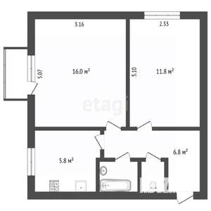 2-к квартира, вторичка, 44м2, 6/9 этаж