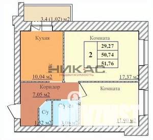 2-к квартира, вторичка, 53м2, 3/5 этаж