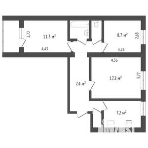 3-к квартира, вторичка, 61м2, 9/10 этаж