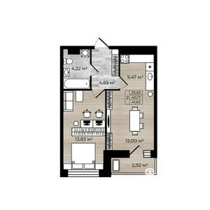 2-к квартира, вторичка, 42м2, 1/18 этаж