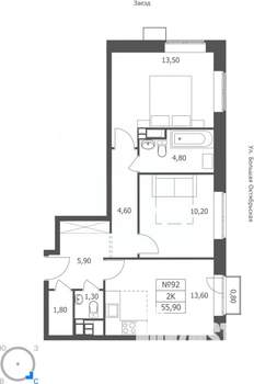 2-к квартира, вторичка, 56м2, 8/11 этаж
