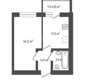1-к квартира, вторичка, 34м2, 9/9 этаж