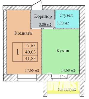 1-к квартира, строящийся дом, 42м2, 3/8 этаж
