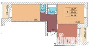 2-к квартира, сданный дом, 65м2, 1/5 этаж