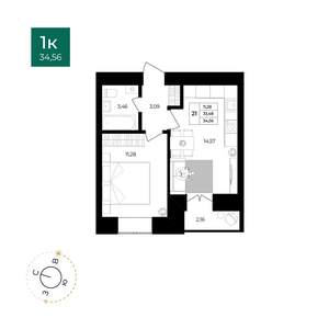 1-к квартира, вторичка, 35м2, 2/9 этаж