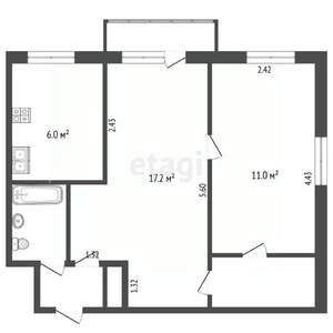 2-к квартира, вторичка, 46м2, 5/5 этаж