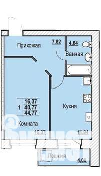 1-к квартира, строящийся дом, 45м2, 1/10 этаж