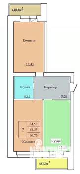 2-к квартира, строящийся дом, 67м2, 10/12 этаж