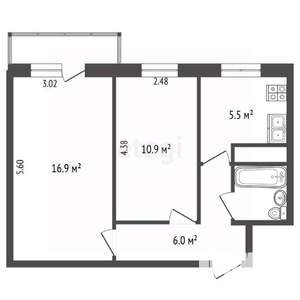 2-к квартира, вторичка, 42м2, 3/5 этаж