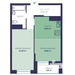 2-к квартира, вторичка, 45м2, 14/18 этаж