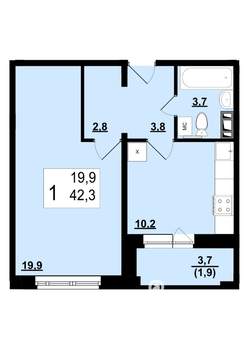 1-к квартира, вторичка, 42м2, 1/10 этаж