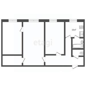 3-к квартира, вторичка, 54м2, 1/4 этаж