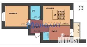 2-к квартира, вторичка, 62м2, 10/16 этаж