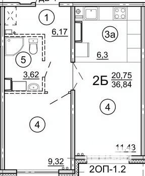 2-к квартира, строящийся дом, 37м2, 2/17 этаж