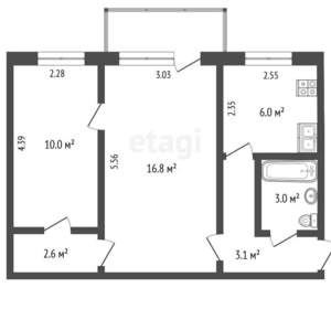 2-к квартира, вторичка, 43м2, 5/5 этаж