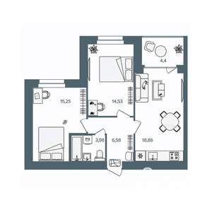 2-к квартира, строящийся дом, 61м2, 3/16 этаж