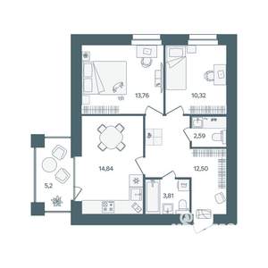 2-к квартира, строящийся дом, 60м2, 1/16 этаж